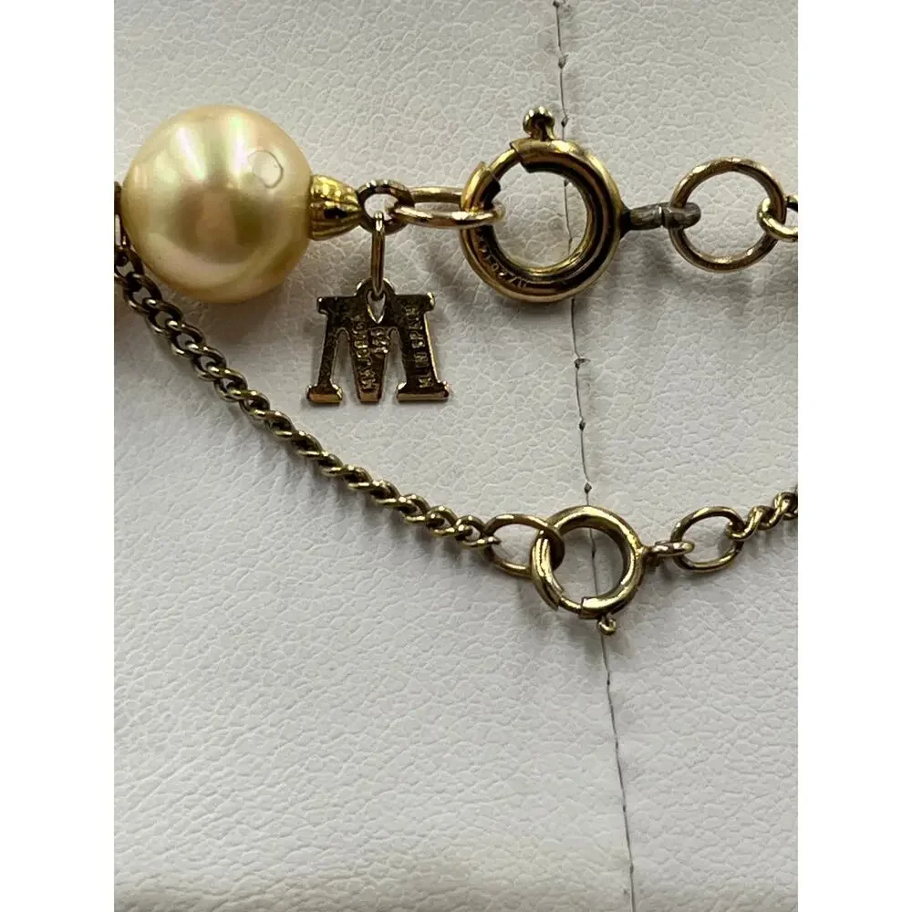 Majorica Spain‎ M 8-9mm Golden Pearl Necklace 15.5” 12kt GF Clasp 925 Chain